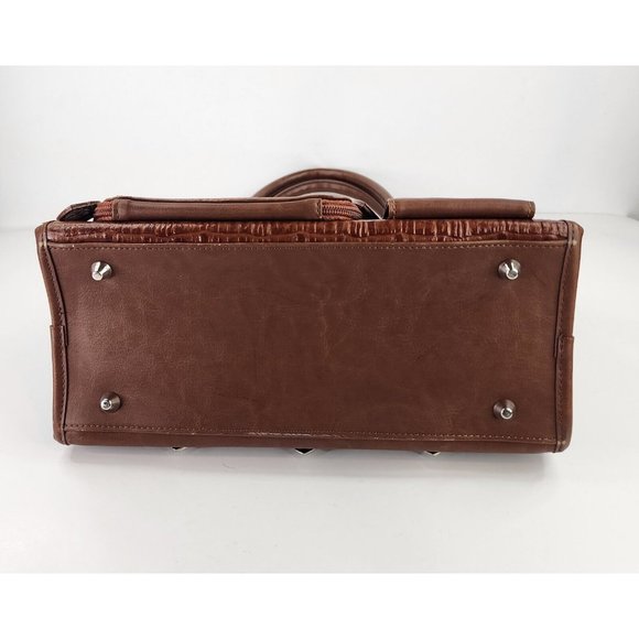 Womens Purse Brown Faux Croc Heart Charm Mom Core Braided Trim Clutch Bag - Picture 8 of 16